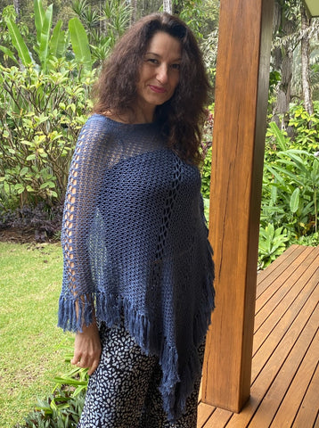 Gemma Poncho Shawl Steel Blue