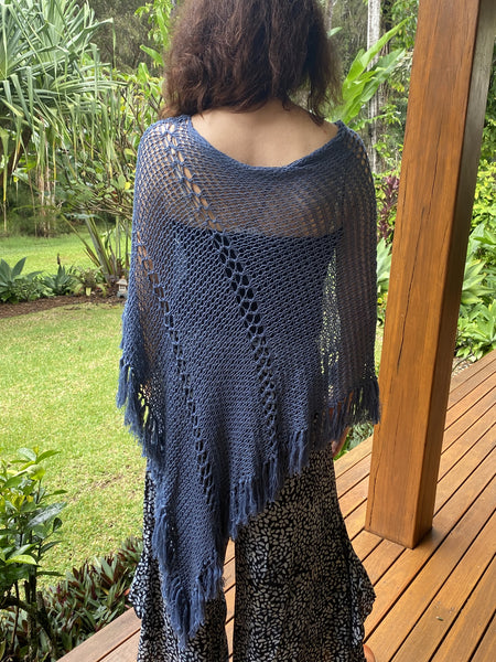 Gemma Poncho Shawl Steel Blue