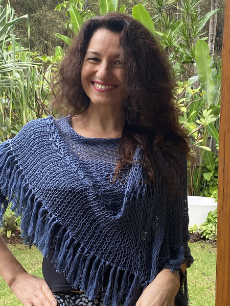 Gemma Poncho Shawl Steel Blue