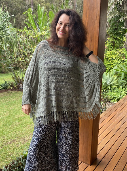 Katey Poncho Top Shawl Sage