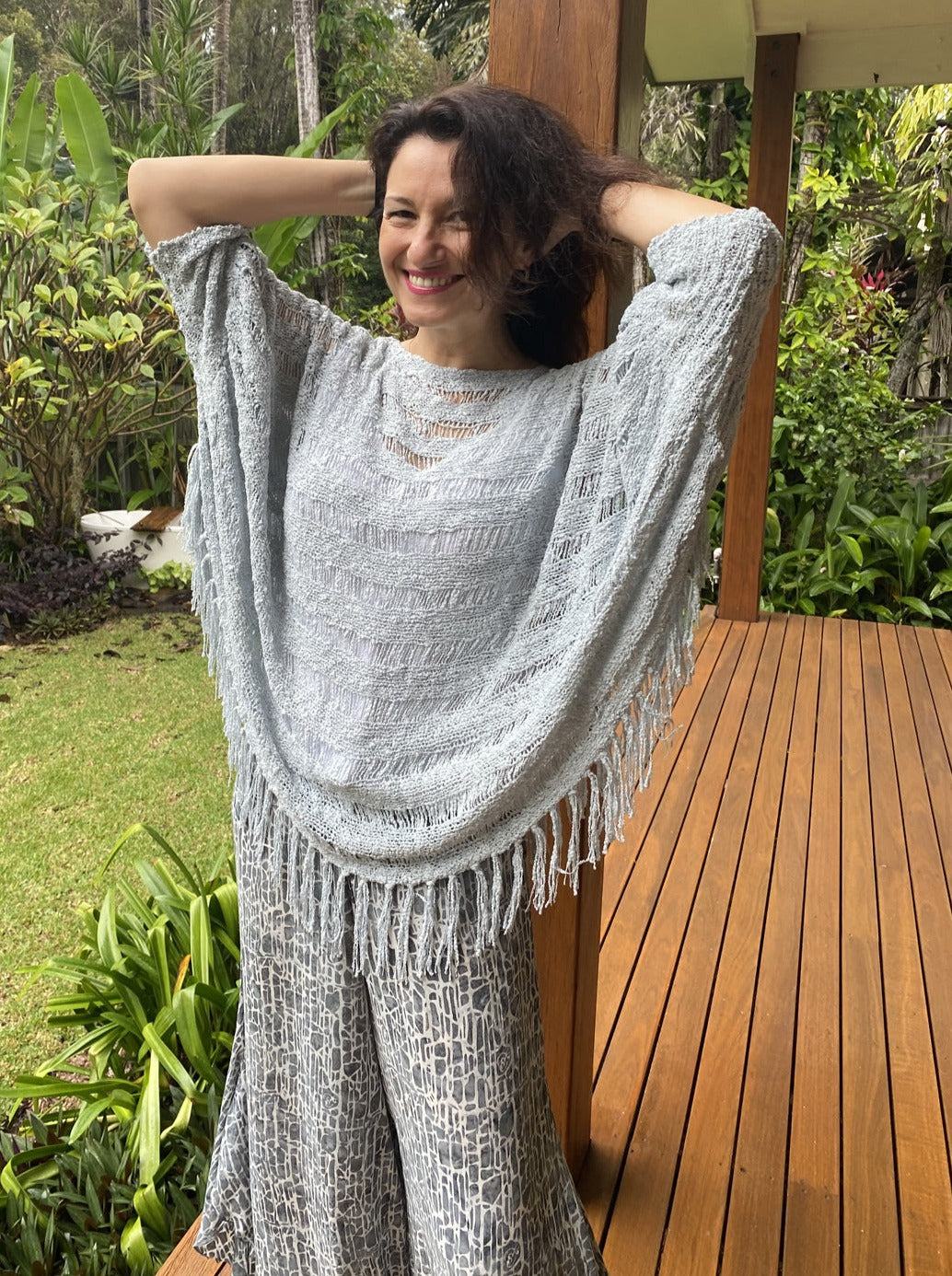 Katey Poncho Top Shawl Light Grey GAAB Designs - Main Image